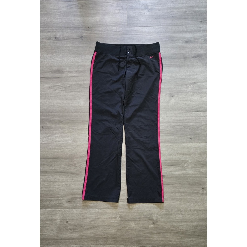 Vintage Y2K Womens Black Pink Striped Nike Track Pants Small Yoga Sweats Wide